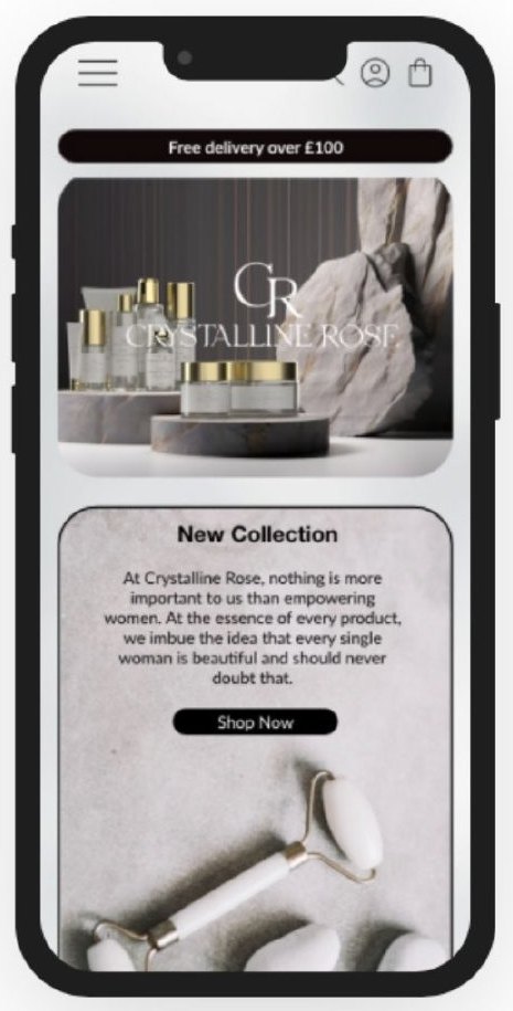 Mobile home page with a free delivery banner, hero image and New Collection section