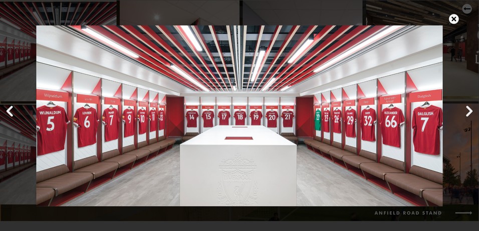 Image viewer wireframe with a stadium dressing room shown as the large selected image