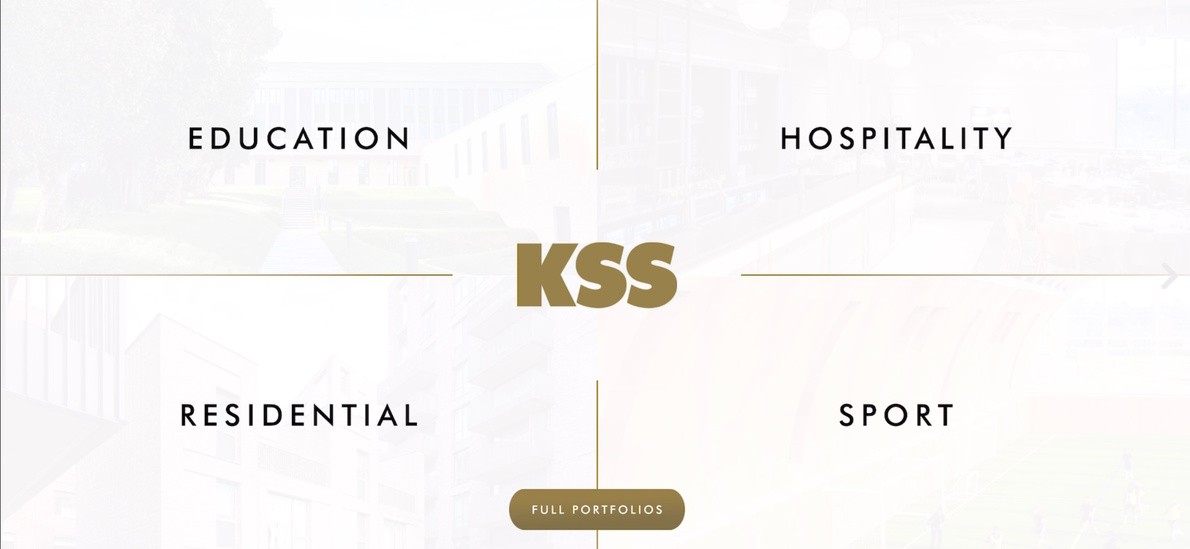 Front page with the KSS logo in the centre and a Full Portfolios button