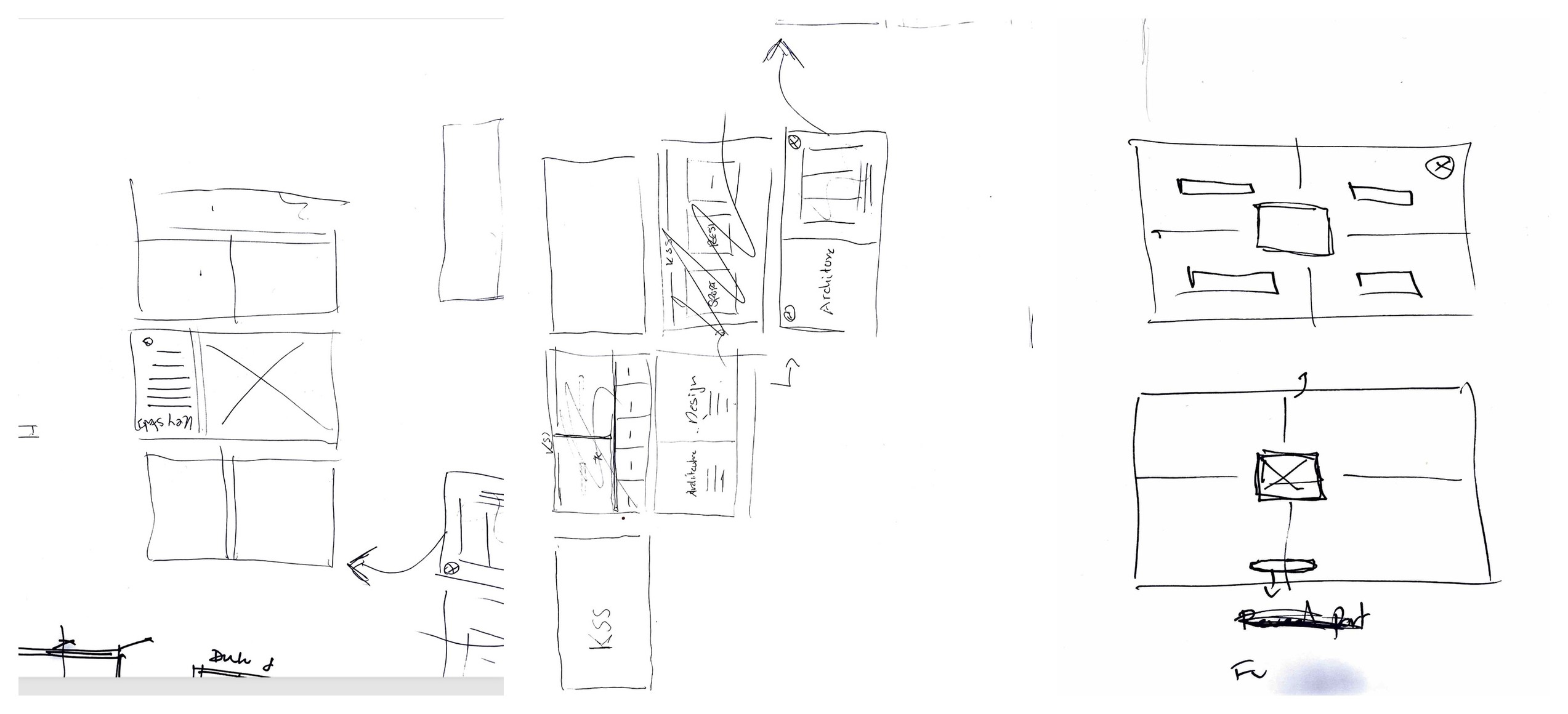 Hand-drawn layout sketches for the KSS folio, including a key stats panel and image grids
